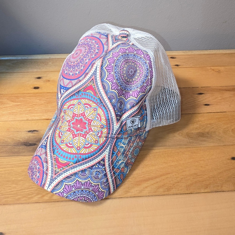 Ariat Womens Mandala Print Trucker Hat Multi-Color Mesh Snapback Baseball Cap - Picture 2 of 7